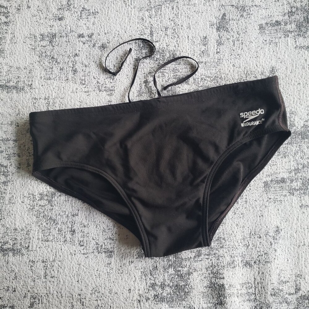 Vintage Speedo Black Endurance Racing Drawstring Briefs Swim Suit Trunks